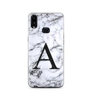 Samsung A10s Beyaz Mermer Harf Tasarımlı Telefon Kılıfı A-Harfi 