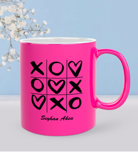 BK Gift Kişiye Özel Sevgili Tasarımlı Fosforlu Pembe Kupa Bardak - 71