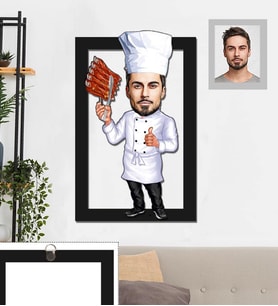 Kişiye Özel Aşçı Karikatürlü 3D Ahşap Tablo 30x47 Bay-5
