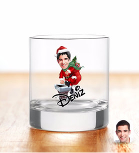 BK Gift Kişiye Özel Renkli Baskılı Erkek Yeni Yıl Karikatürlü Viski Bardağı-2 (Beyaz)
