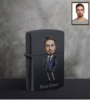 Kişiye Özel İş Adamı Karikatürlü UV Baskılı Siyah Benzinli Çakmak Bay-9