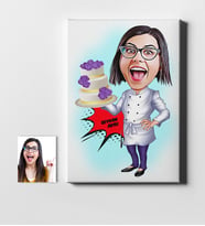 BK Gift Kişiye Özel Bayan Pasta Şefi Karikatür Kanvas Tablo 50x70cm 1