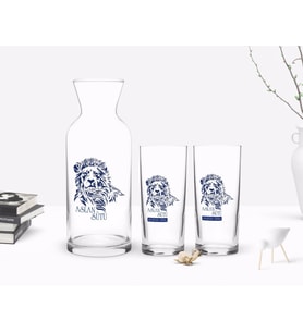 BK Gift Kişiye Özel Renkli Baskılı Aslan Sütü Tasarımlı İkili Rakı Bardağı ve Karaf Hediye Seti-1 (Model 1)