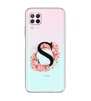 Pembe Çiçekli Harf Tasarım Süper Şeffaf Silikon Telefon Kılıfı Huawei P40 Lite S