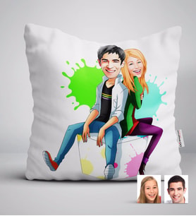 BK Gift Kişiye Özel Sevgililer Karikatürlü Beyaz Yastık-35