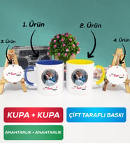 İkili Lacivert Sarı Sevgiliye Sevgililer Günü Hediyesi 11 Kupa Bardak Anahtarlık