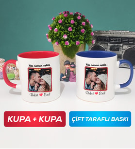 İkili Sevgiliye Sevgililer Günü Hediyesi 9 Kupa Bardak Kırmızı Lacivert