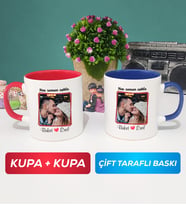 İkili Sevgiliye Sevgililer Günü Hediyesi 9 Kupa Bardak Kırmızı Lacivert