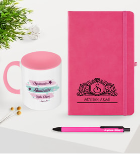 BK Gift Kişiye Özel Öğretmenler Günü Temalı Pembe Defter Kalem Kupa Seti - 4