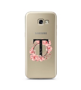 Pembe Çiçekli Harf Tasarım Süper Şeffaf Silikon Telefon Kılıfı Samsung A5 (2017)