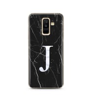 Samsung A6 Plus Siyah Mermer Harf Tasarımlı Telefon Kılıfı J-Harfi 
