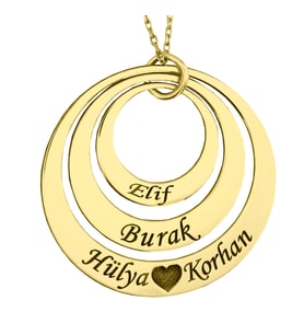 925 Ayar Gümüş Kişiye Özel Kalp Figürlü 4 İsimli Halka Kolye (Gold)