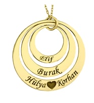 925 Ayar Gümüş Kişiye Özel Kalp Figürlü 4 İsimli Halka Kolye (Gold)