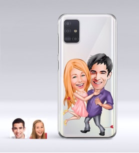 BK Gift Kişiye Özel Sevgililer Karikatürlü Samsung Galaxy A51 İnce Şeffaf Silikon Telefon Kapağı-3 (Beyaz)