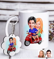 BK Gift Kişiye Özel Sevgililer Karikatürlü Beyaz Kupa ve Anahtarlık Hediye Seti-10 (Model 1)
