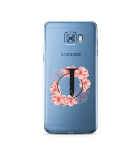Pembe Çiçekli Harf Tasarım Süper Şeffaf Silikon Telefon Kılıfı Samsung C5 Pro   