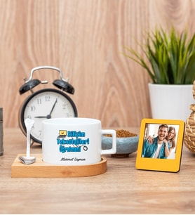 Bilişim Teknolojileri Öğretmeni Fincan ve Turuncu Mini Fotoğraf Çerçevesi