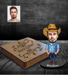 Kişiye Özel Erkek Karikatürlü Ahşap Biblo Kutulu Model-5