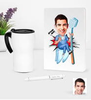BK Gift Kişiye Özel Bay Diş Hekimi Karikatürlü Beyaz Defter Kalem ve Termos Mug Seti - 2 (Model 1)