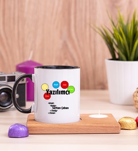 Yazılımcı Ahşap Altlıklı Mumlu Siyah Kupa Bardak