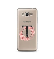 Pembe Çiçekli Harf Tasarım Süper Şeffaf Silikon Telefon Kılıfı Samsung J2 Prime 