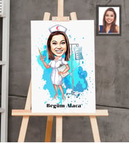 Kişiye Özel Hemşire Karikatürlü  Ahşap Tablo 30x47 Bayan-2
