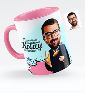 BK Gift Kişiye Özel Bay Hakim Karikatürlü Pembe Kupa Bardak  1