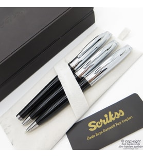 Scrikss 39 3'lü Set Siyah Krom  Roller Kalem + Tükenmez Kalem + Versatil Kalem Set  Scrikss Oscar  İsme Özel Kalem  Hediyelik Kalem