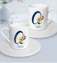 BK Gift Kişiye Özel İkili Harf ve İsim Tasarımlı Türk Kahvesi Fincanı Seti-2