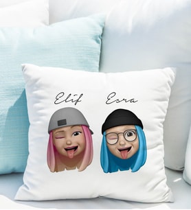 Emoji Kız Arkadaş Stiker Yastığı Kişiye Özel