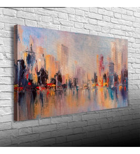 Renkli Kayıp Şehir Canvas Tablo (60X120) (Gold)