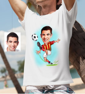 BK Gift Kişiye Özel Bay Sarı Kırmızı Futbolcu Karikatür Beyaz Tişört  1
