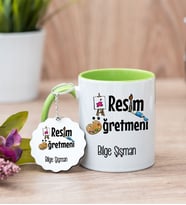 Resim Öğretmeni Yeşil Kupa Bardak Ve Anahtarlık Set