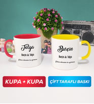 İkili Sevgiliye Hediye İsme Özel Sevgililer Günü Hediyesi Kupa Bardak Kırmızı Sarı
