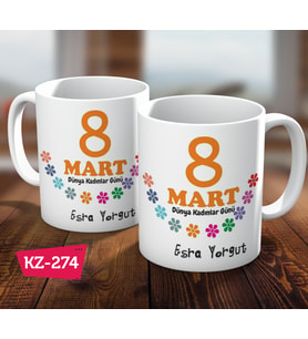 8 Mart Dünya Kadınlar Gününe Özel İsimli Kişiye Özel Hediye Kupa Bardak