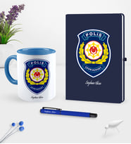 BK Gift Kişiye Özel Polis Çevik Kuvvet Temalı Lacivert Defter Kalem Kupa Seti (Model 1)