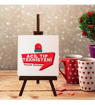 Kişiye Özel Acil Teknisyeni Tasarımlı Şövale Ayaklı Dekoratif Doğal Taş (Krem)
