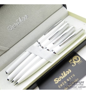 Scrikss 33 4'lü Kalem Set Beyaz  Dolma Kalem + Roller Kalem + Tükenmez Kalem + Versatil Kalem Seti  İsme Özel Kalem  Hediye Kalem