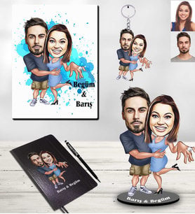 Kişiye Özel Sevgili Karikatürlü 5 li Hediye Seti Model 3