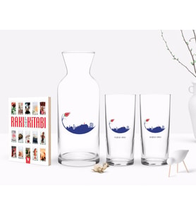 BK Gift Kişiye Özel Renkli Baskılı Kütahya Tasarımlı Turistik İkili Rakı Bardağı Karaf ve Cep Kitabı Hediye Seti-1 (Model 1)