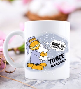 BK Gift Kişiye Özel Garfield Tasarımlı Beyaz Kupa Bardak - 44