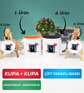 İkili Turuncu Siyah Sevgiliye Sevgililer Günü Hediyesi 7 Kupa Bardak Anahtarlık