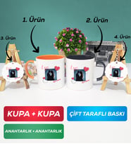 İkili Turuncu Siyah Sevgiliye Sevgililer Günü Hediyesi 7 Kupa Bardak Anahtarlık