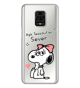 Snoopy Tasarımlı Süper Şeffaf Silikon Telefon Kılıfı Xiomai Redmi Note 9 Pro - N