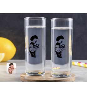 BK Gift Kişiye Özel Renkli Baskılı Sevgililer Silüet Tasarımlı İkili Vodka Bardağı-1 (Beyaz)