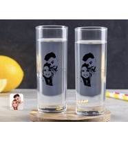 BK Gift Kişiye Özel Renkli Baskılı Sevgililer Silüet Tasarımlı İkili Vodka Bardağı-1 (Beyaz)