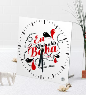 BK Gift Kişiye Özel En Yakışıklı Baba Masaüstü Kare Cam Saat (Beyaz)