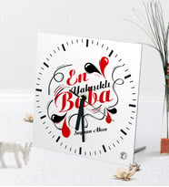 BK Gift Kişiye Özel En Yakışıklı Baba Masaüstü Kare Cam Saat (Beyaz)