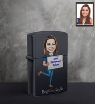Kişiye Özel Bayan Karikatürlü UV Baskılı Siyah Benzinli Çakmak Model-12