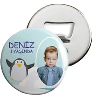 Mavili Penguen Konsepti Açacaklı Magnet Kişiye Özel